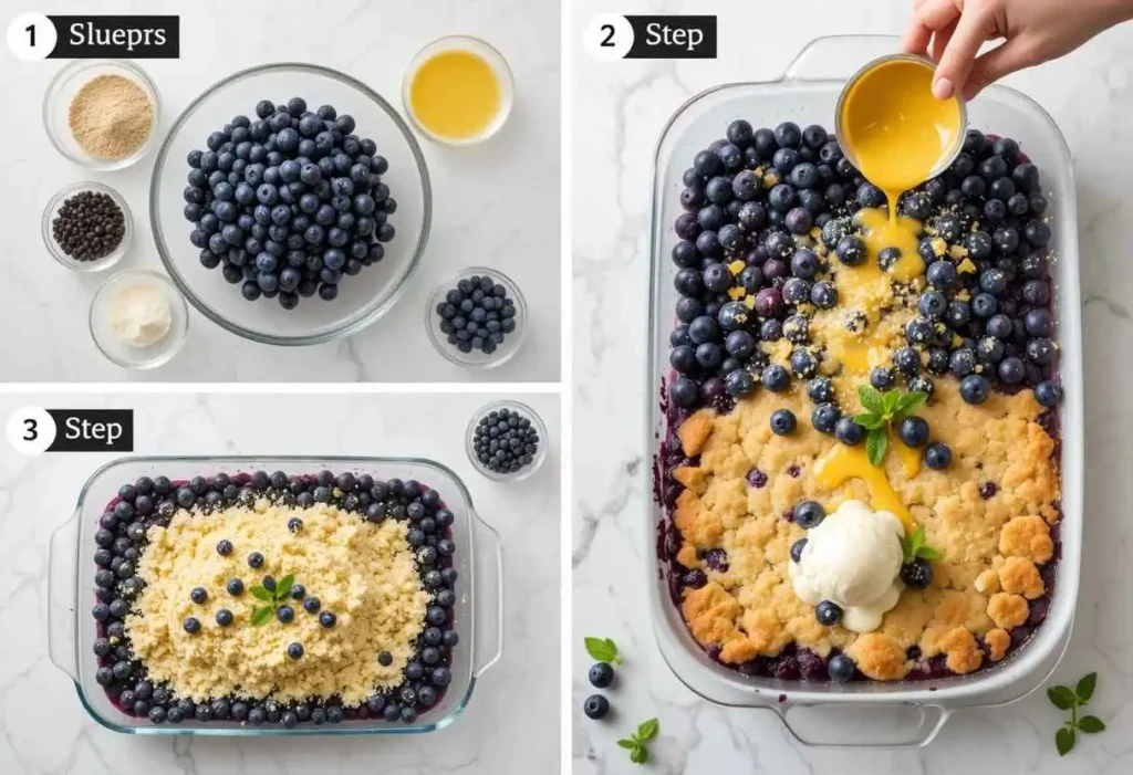 3 ingredient blueberry cobbler cooking step