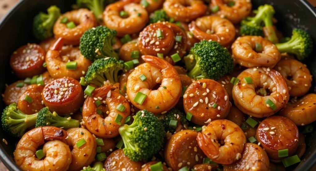Honey Garlic Shrimp Sausage and Broccoli