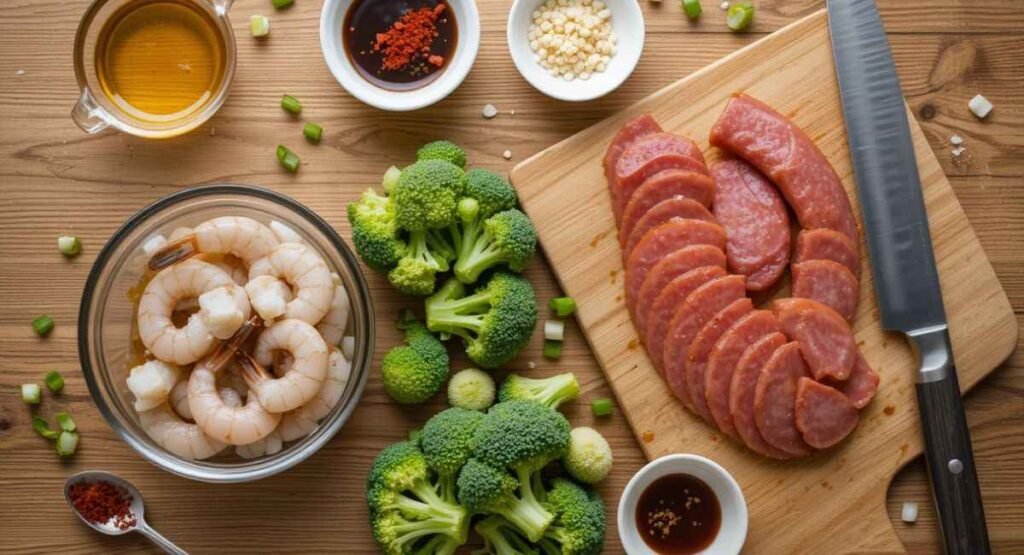 Honey Garlic Shrimp Sausage and Broccoli Ingredients