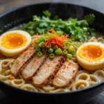 Fiery Chicken Ramen with Creamy Garlic Sauce