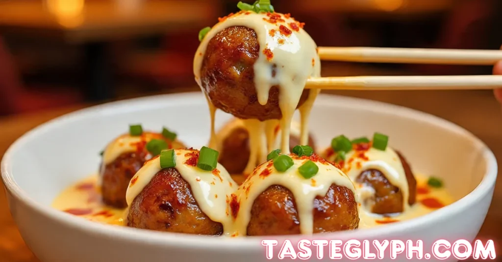 Korean BBQ Meatballs with Spicy Mayo Dip