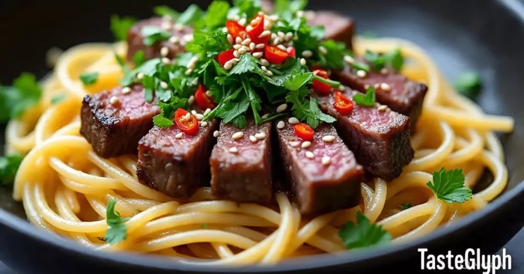 Sweet and Spicy Garlic Steak Pasta