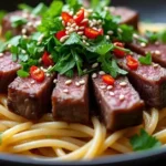 Sweet and Spicy Garlic Steak Pasta