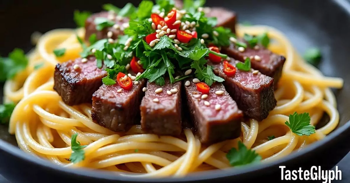 Sweet and Spicy Garlic Steak Pasta
