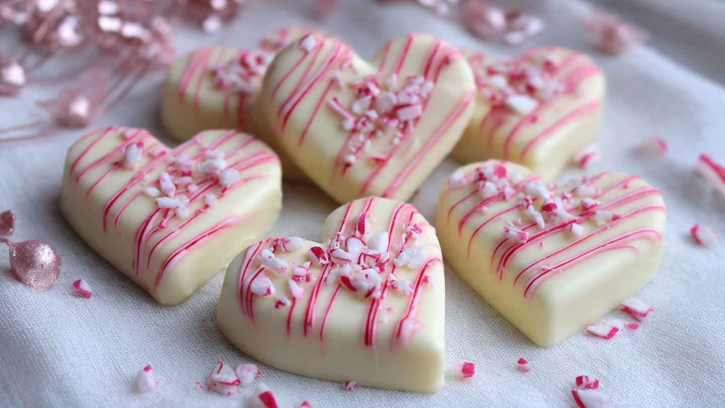 Candy Cane Hearts with White Chocolate