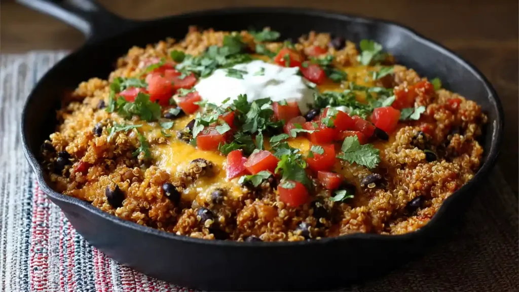 Cheesy Quinoa Black Bean Taco Skillet