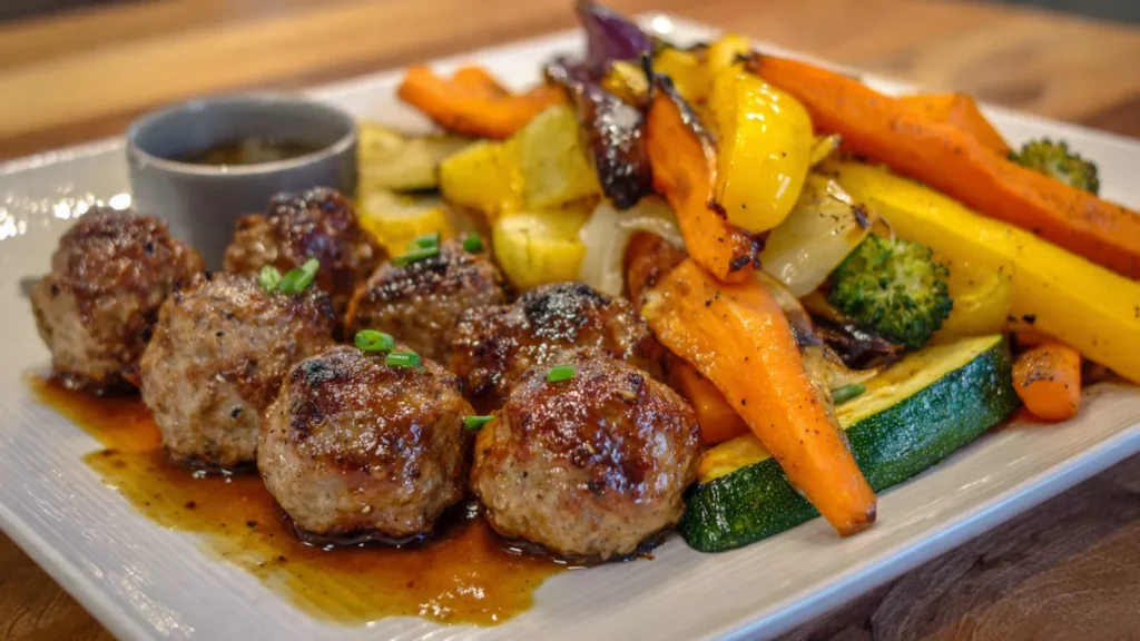 Korean BBQ Meatballs with Roasted Vegetables