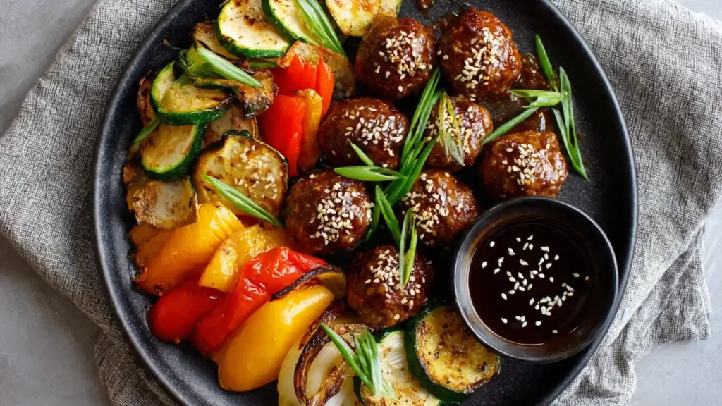 Korean BBQ Meatballs with Roasted Vegetables