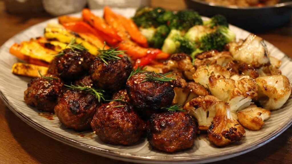Korean BBQ Meatballs with Roasted Vegetables