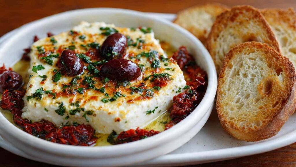 Baked Feta with Olives and Sun-Dried Tomatoes
