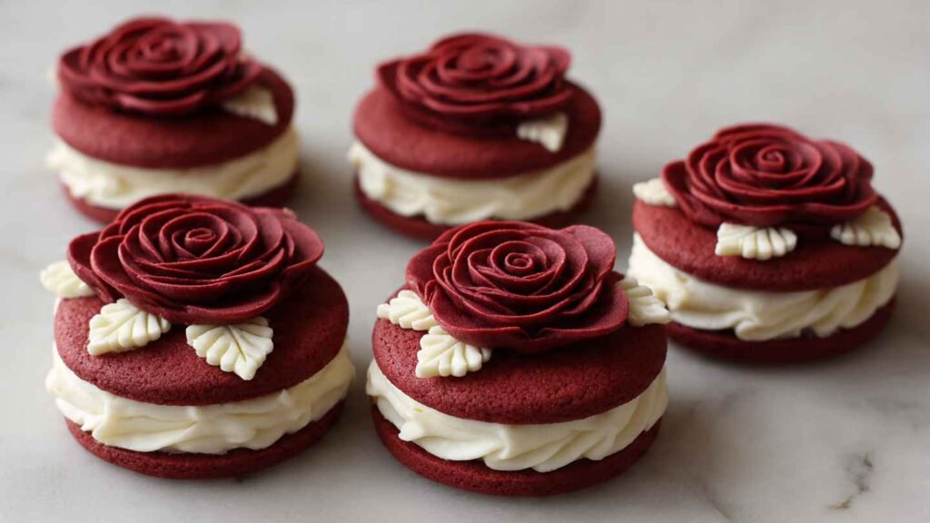 Red Velvet Rose Sandwich Cookies 