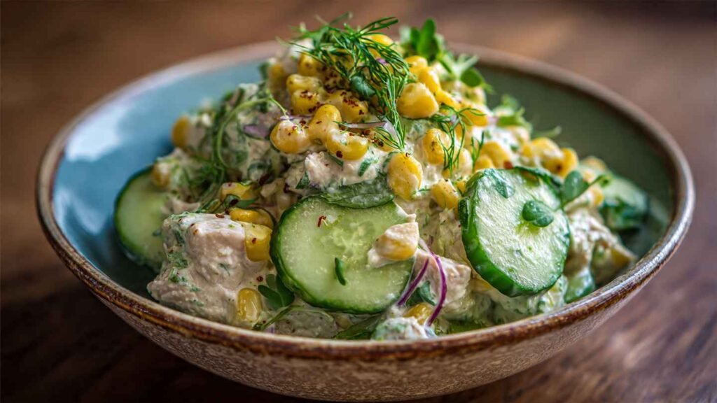 Street Corn Creamy Cucumber Chicken Salad