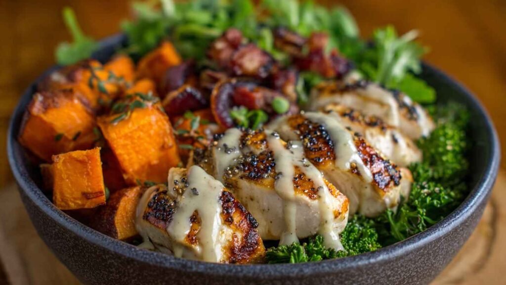 Maple Dijon Chicken Sweet Potato Bowls