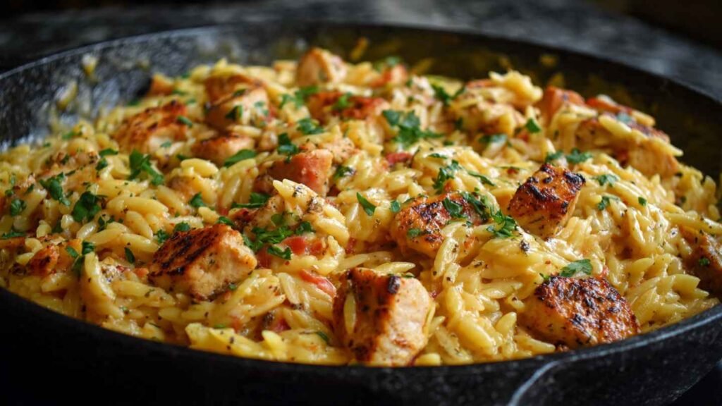 One Pot Cajun Chicken Alfredo Orzo recipe