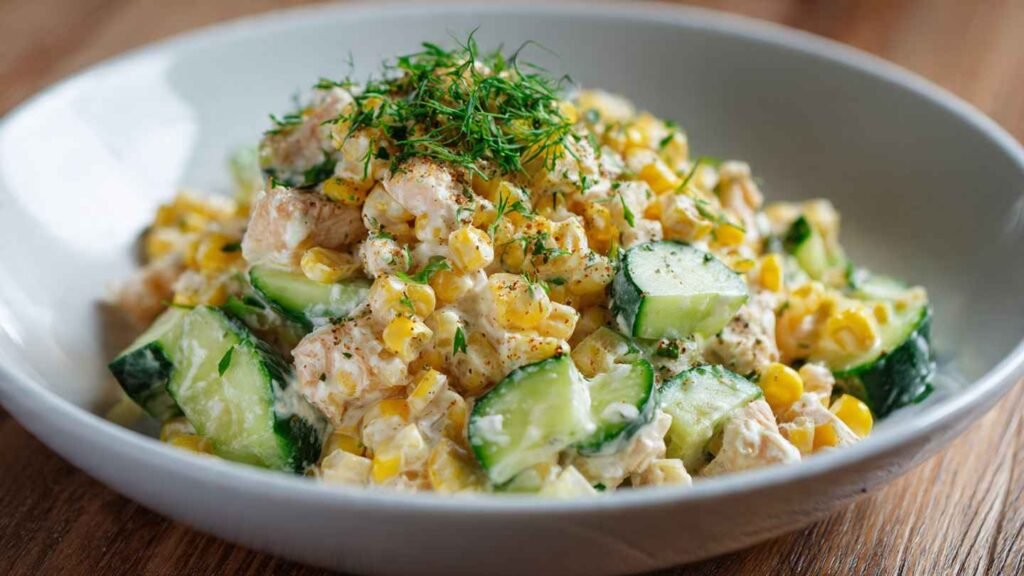 Street Corn Creamy Cucumber Chicken Salad