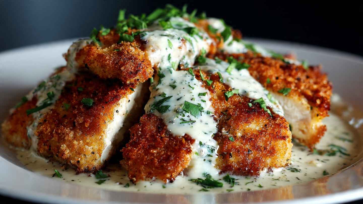 Crispy Parmesan Chicken with Garlic Sauce