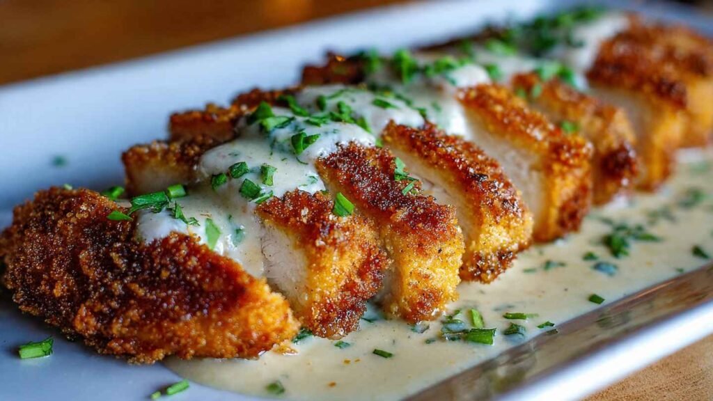 Crispy Parmesan Chicken with Garlic Sauce