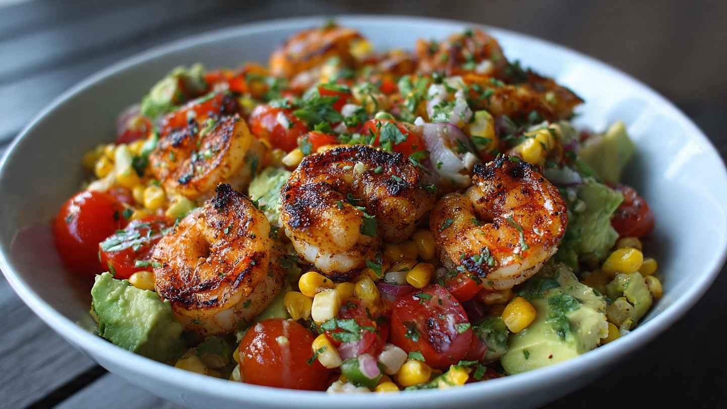 Grilled Shrimp Bowl with Avocado Corn Salsa