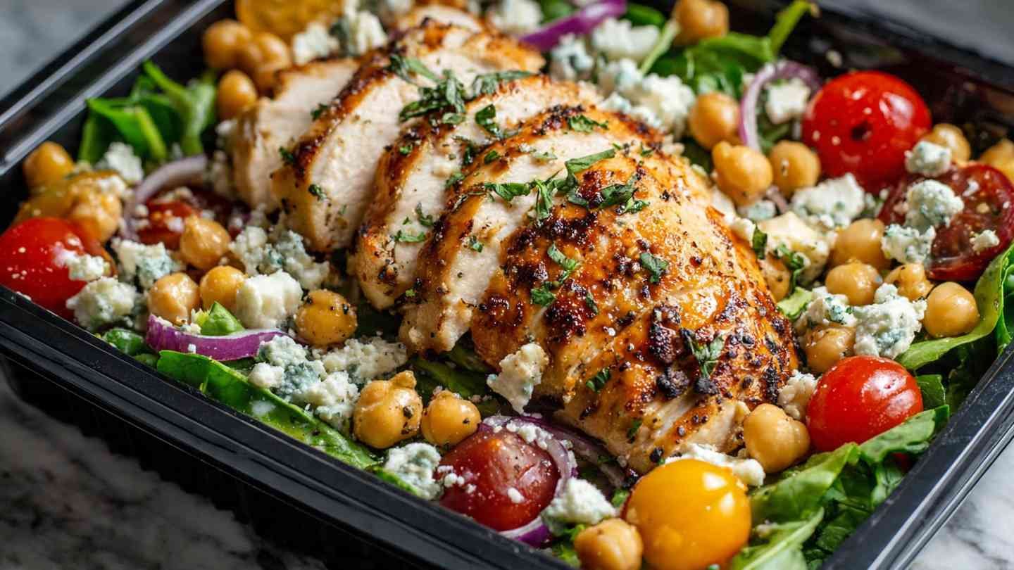 High Protein Meal Prep Salad with Chicken & Chickpeas