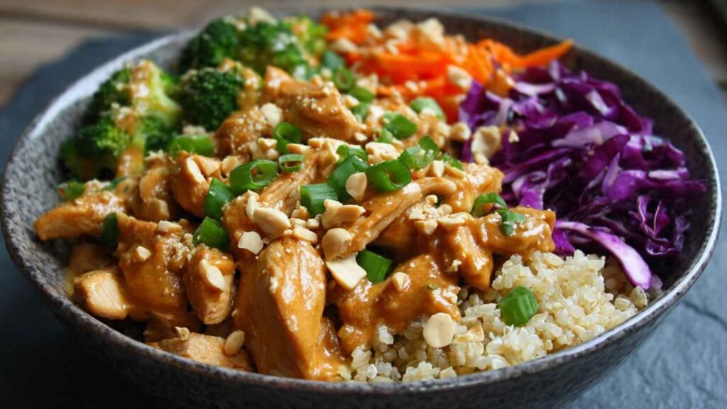 High Protein Thai Peanut Chicken Bowl