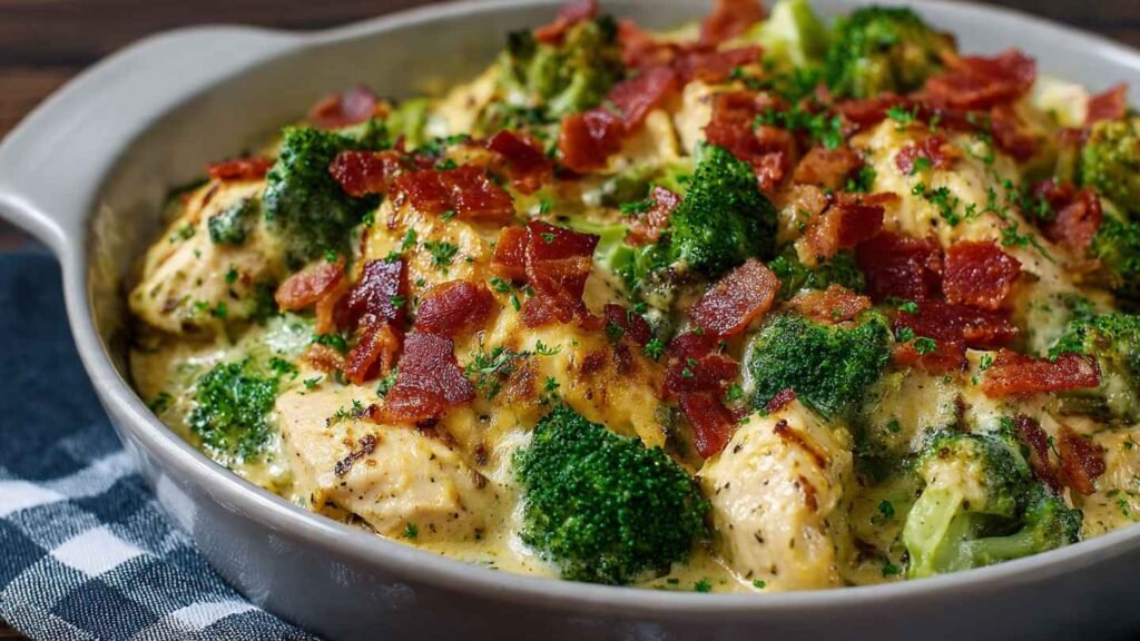 Creamy Low Carb Chicken Casserole with Broccoli and Bacon