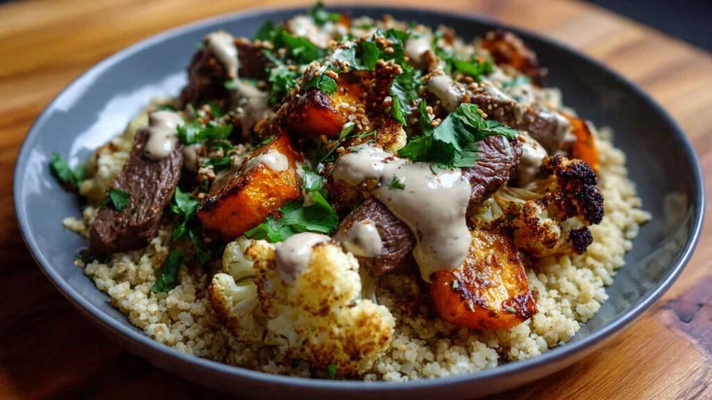 Roasted Cauliflower Beef Bowl
