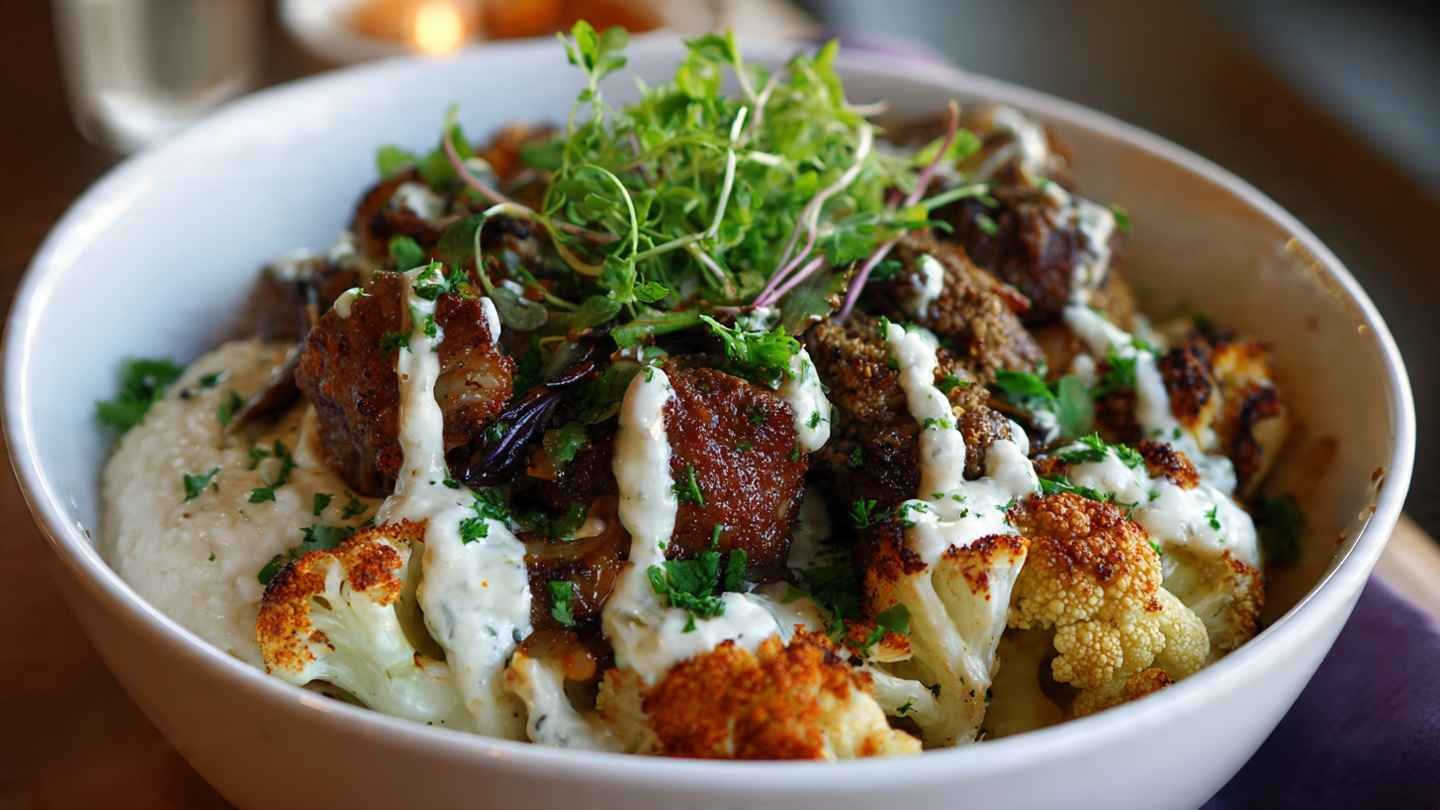 Roasted Cauliflower Beef Bowl