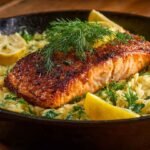 One Skillet Salmon with Lemon Orzo